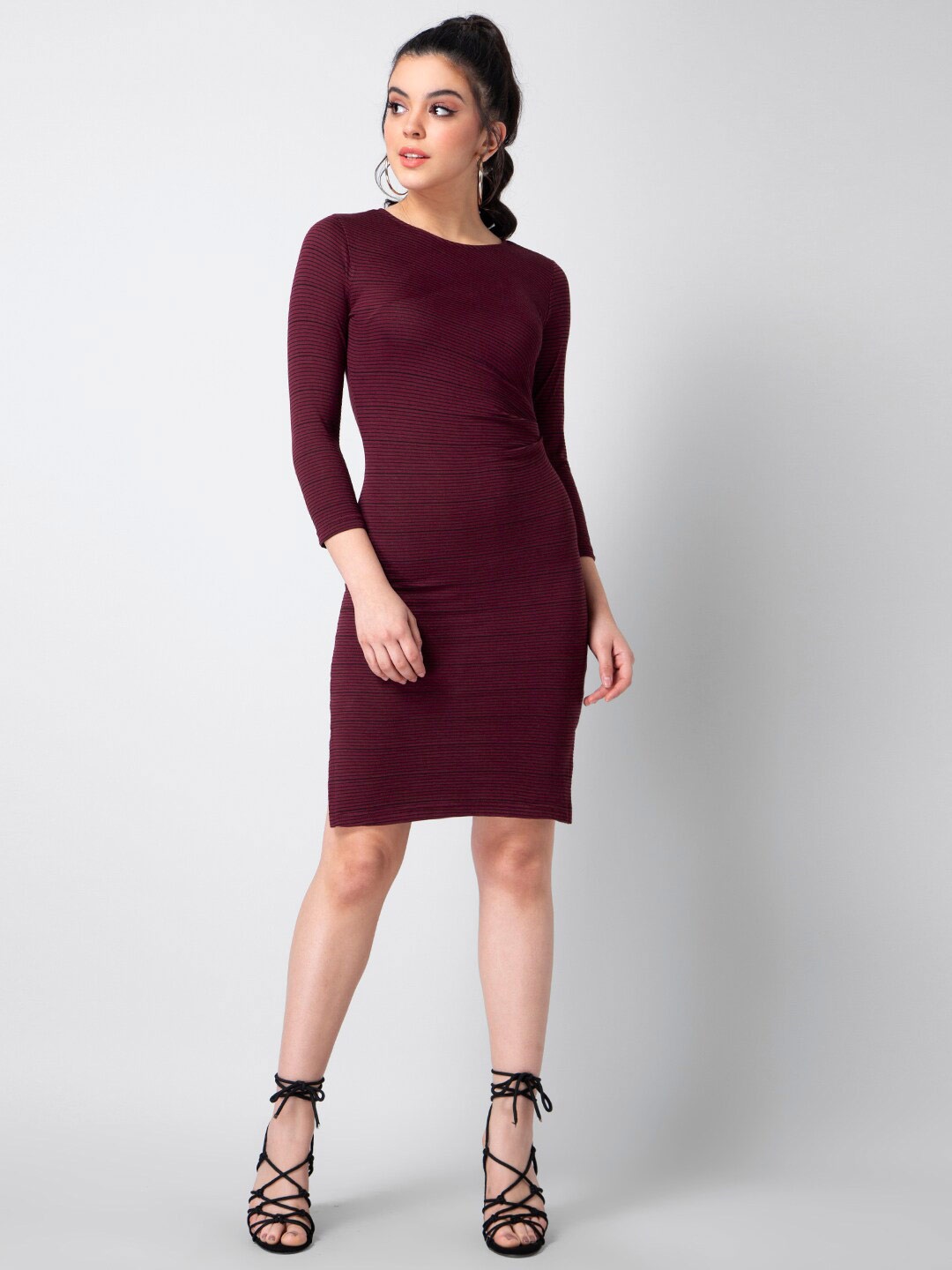 

FabAlley Striped Bodycon Dress, Maroon