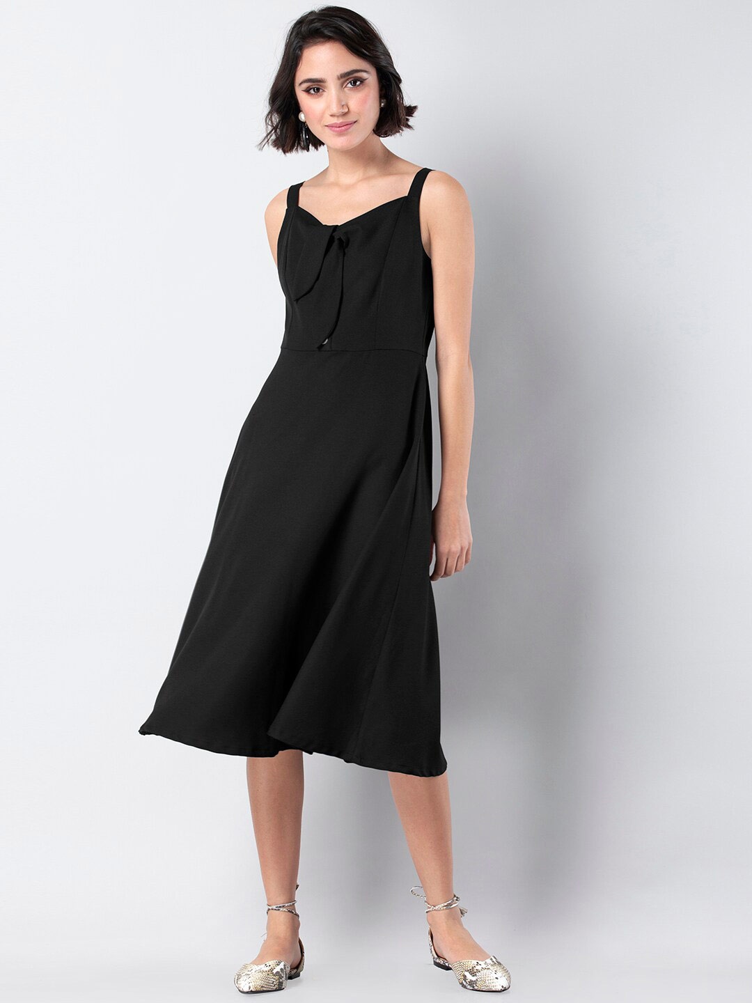 

FabAlley Shoulder Strap Crepe Midi Dress, Black