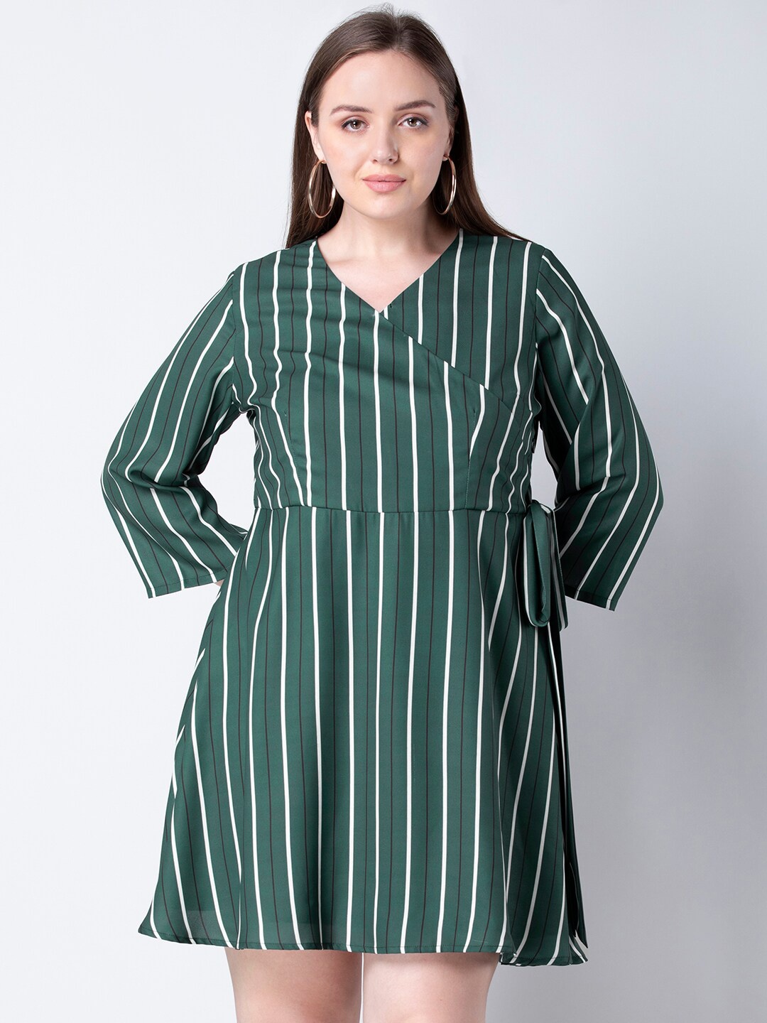 

FabAlley Striped Georgette Wrap Dress, Green