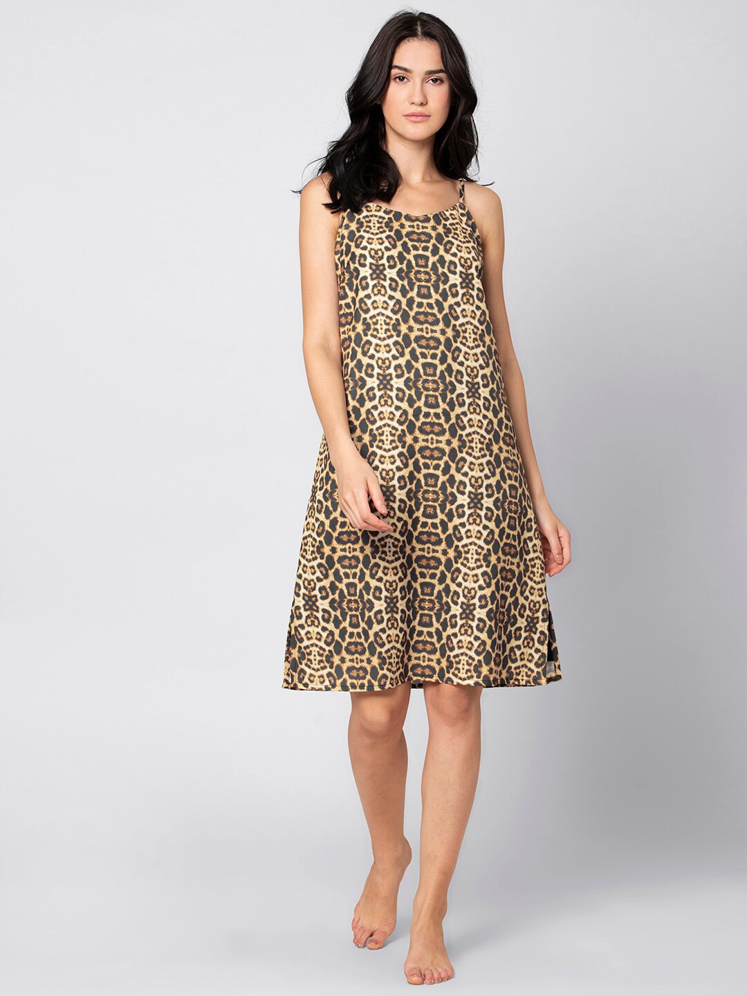 

FabAlley Animal Georgette A-Line Dress, Brown