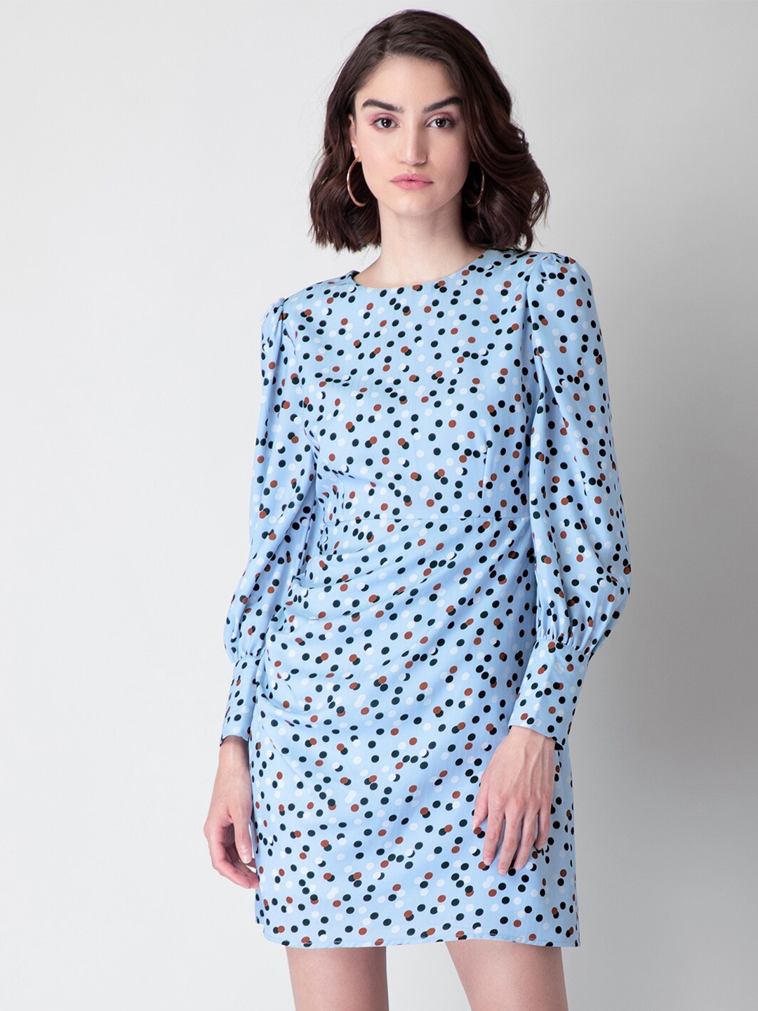 

FabAlley Polka Dots Georgette A-Line Dress, Blue