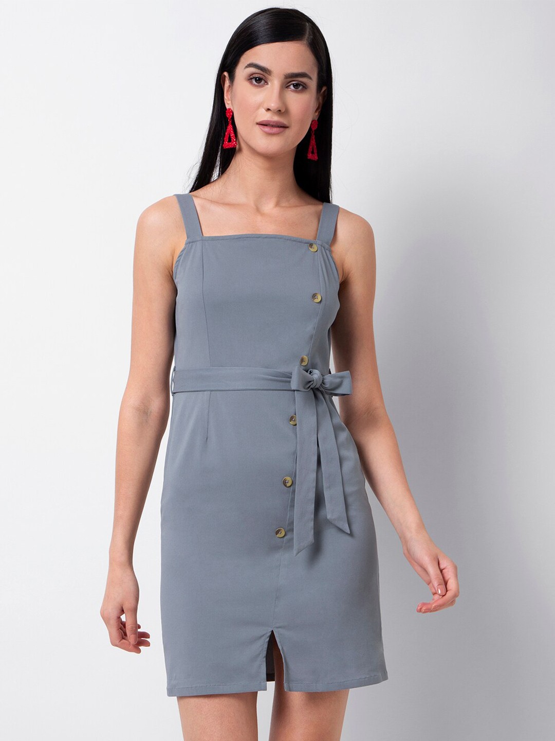 

FabAlley Shoulder Straps Sheath Dress, Grey