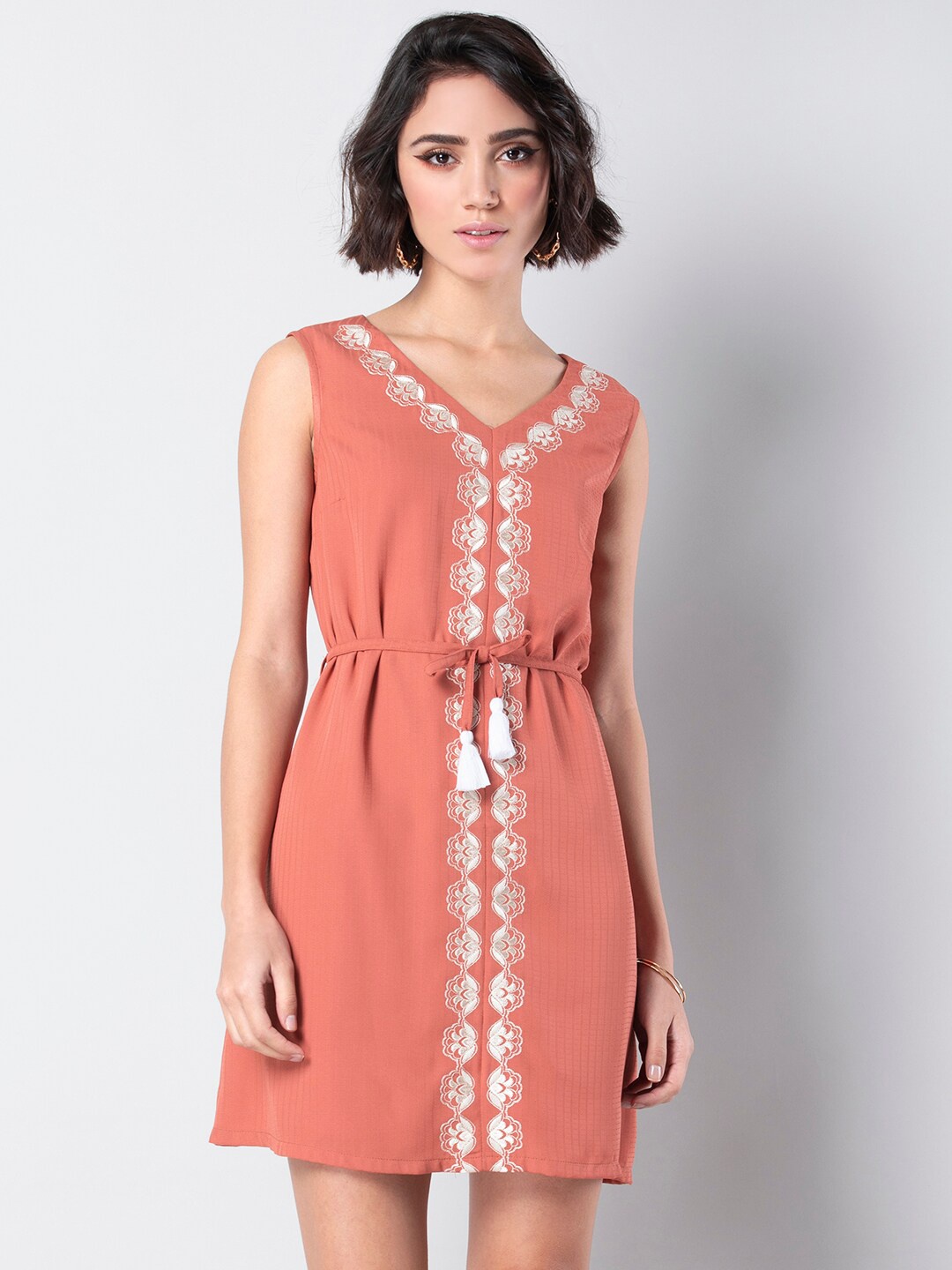 

FabAlley Embroidered Georgette A-Line Dress, Pink