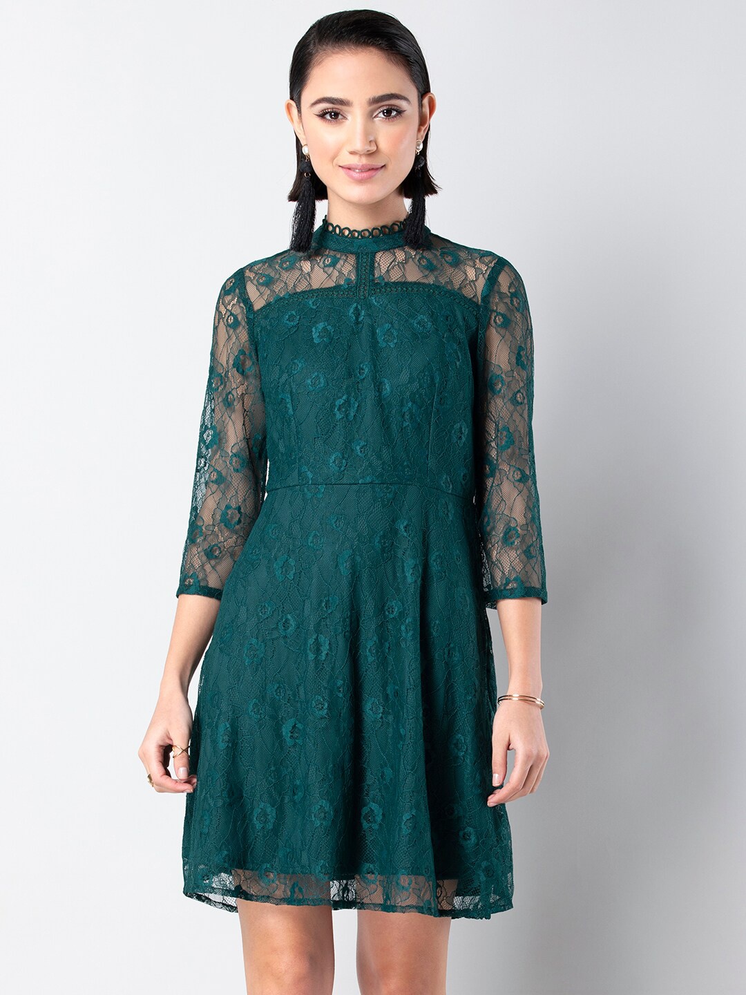 

FabAlley High Neck Lace Dress, Green
