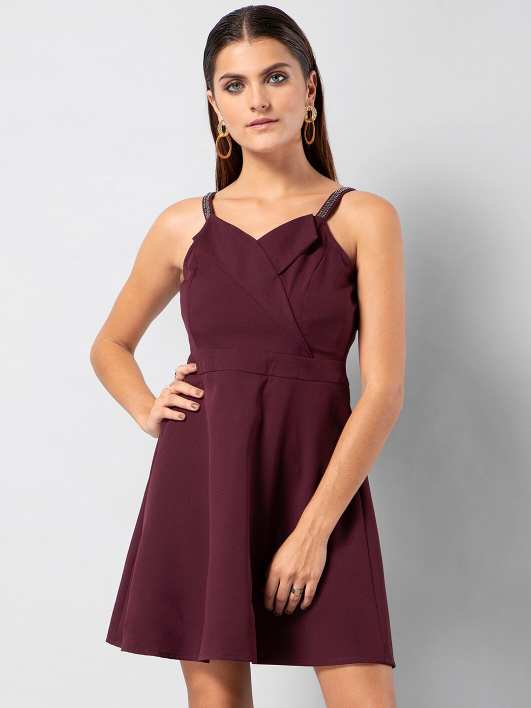 

FabAlley Shoulder Straps Dress, Maroon