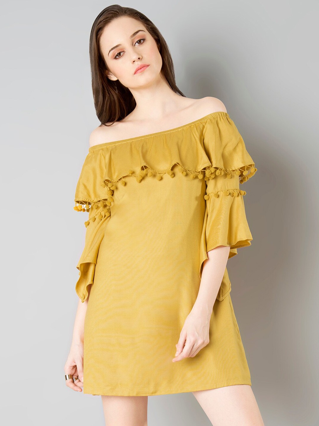 

FabAlley Off-Shoulder A-Line Dress, Yellow