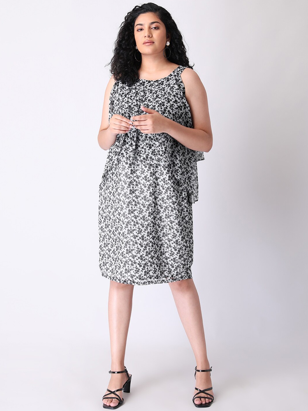 

FabAlley Grey Animal Georgette A-Line Dress