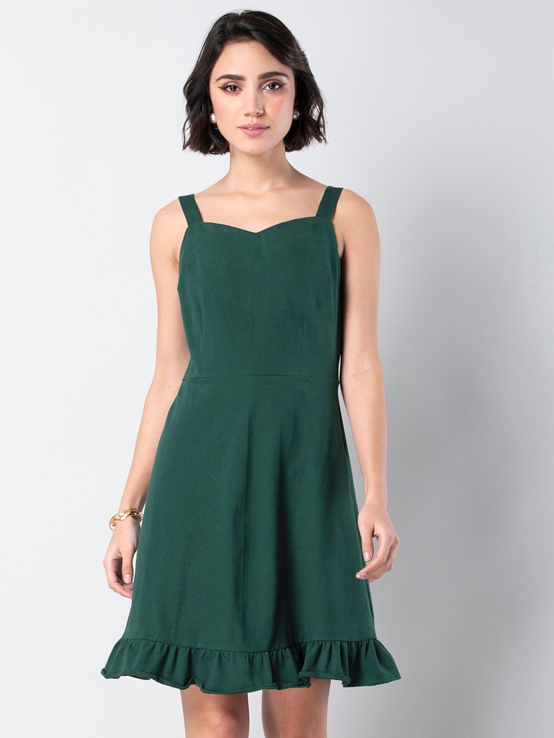 

FabAlley Sweetheart Neck Shoulder Straps A-Line Dress, Green