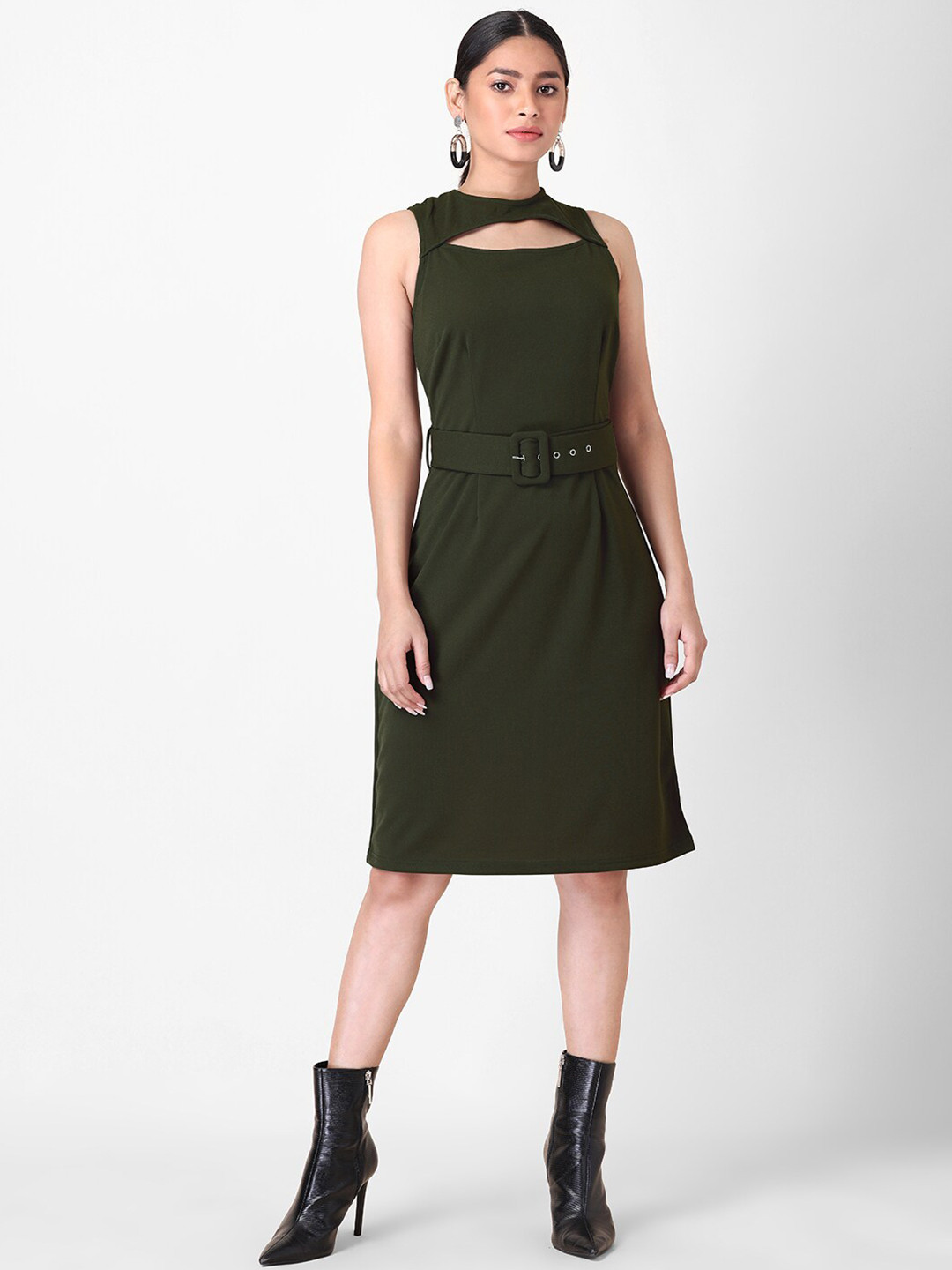 

FabAlley Cut-Outs Sheath Dress, Olive
