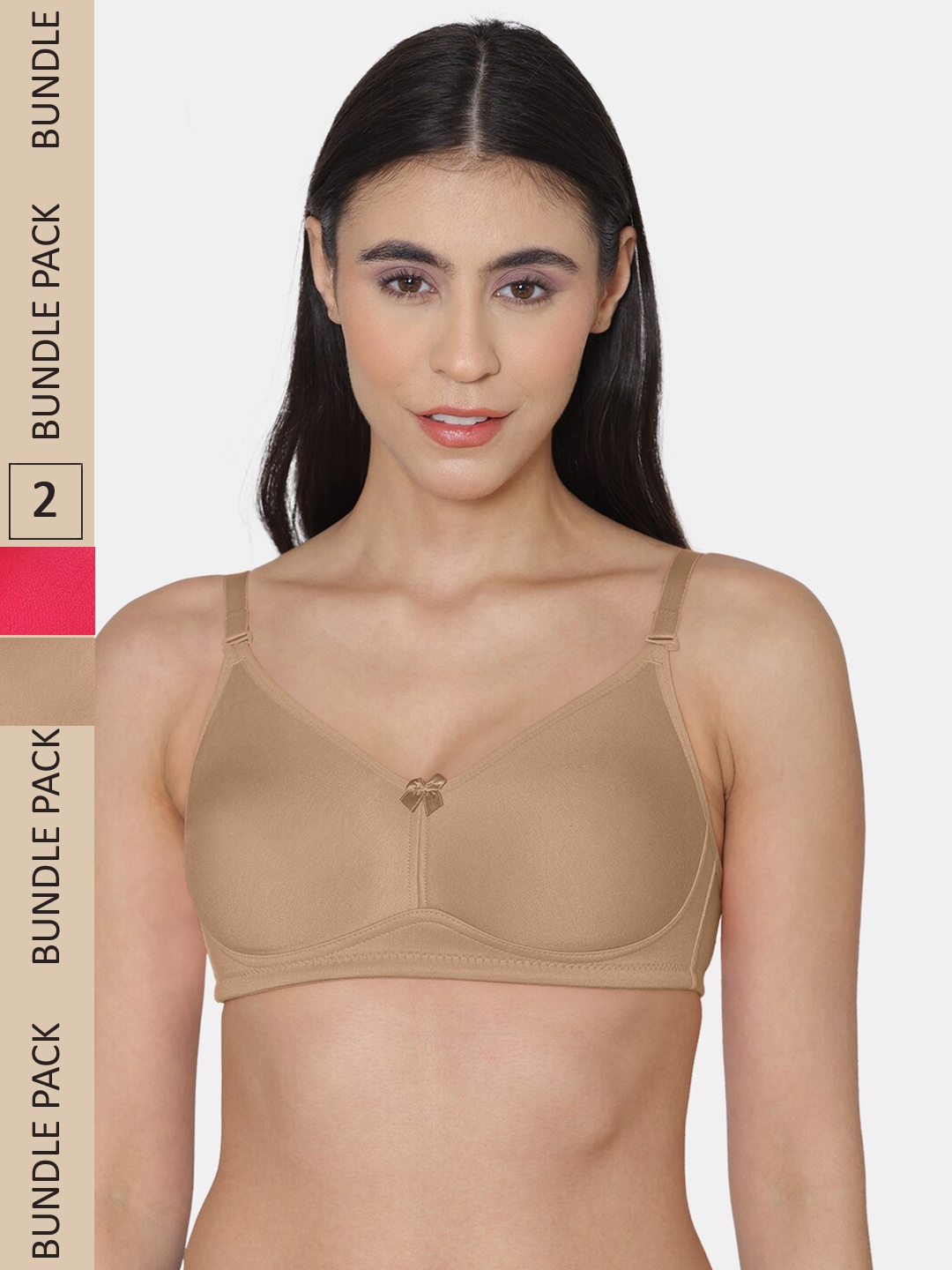 

KOMLI Pack Of 2 Cotton Non Padded Bra, Beige