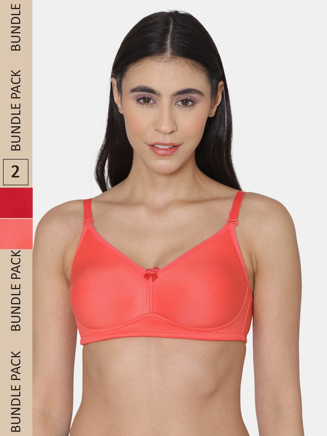 

KOMLI Pack Of 2 Cotton Non Padded Bra, Coral