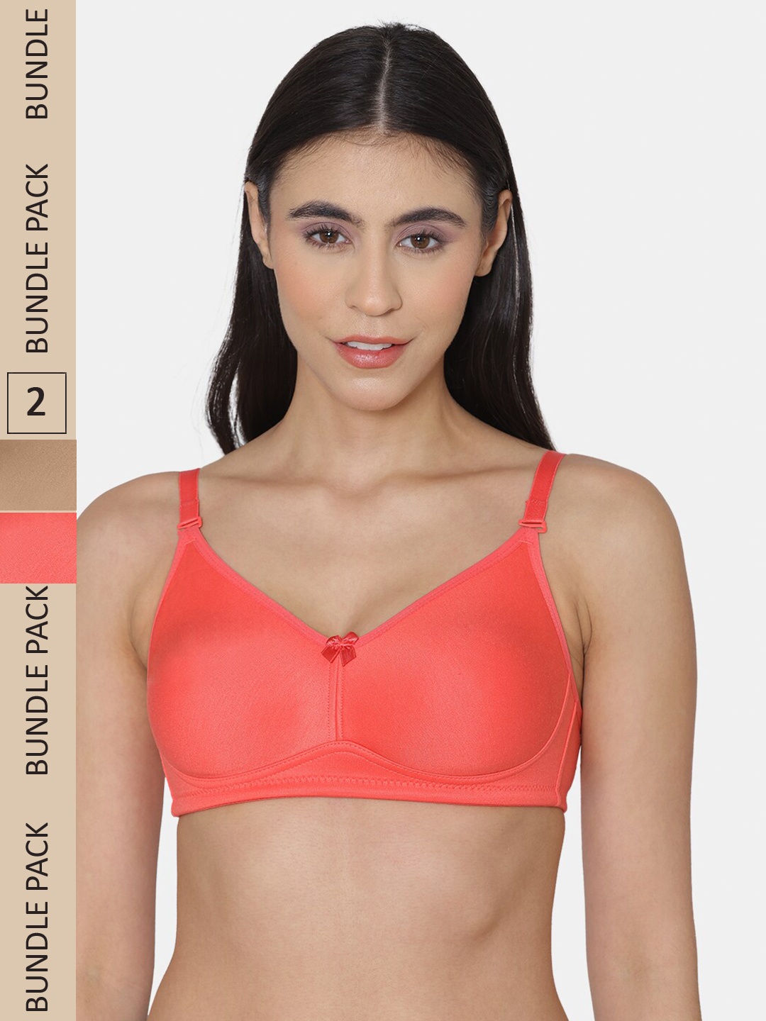 KOMLI Pack Of 2 Cotton Non Padded Bra, Coral