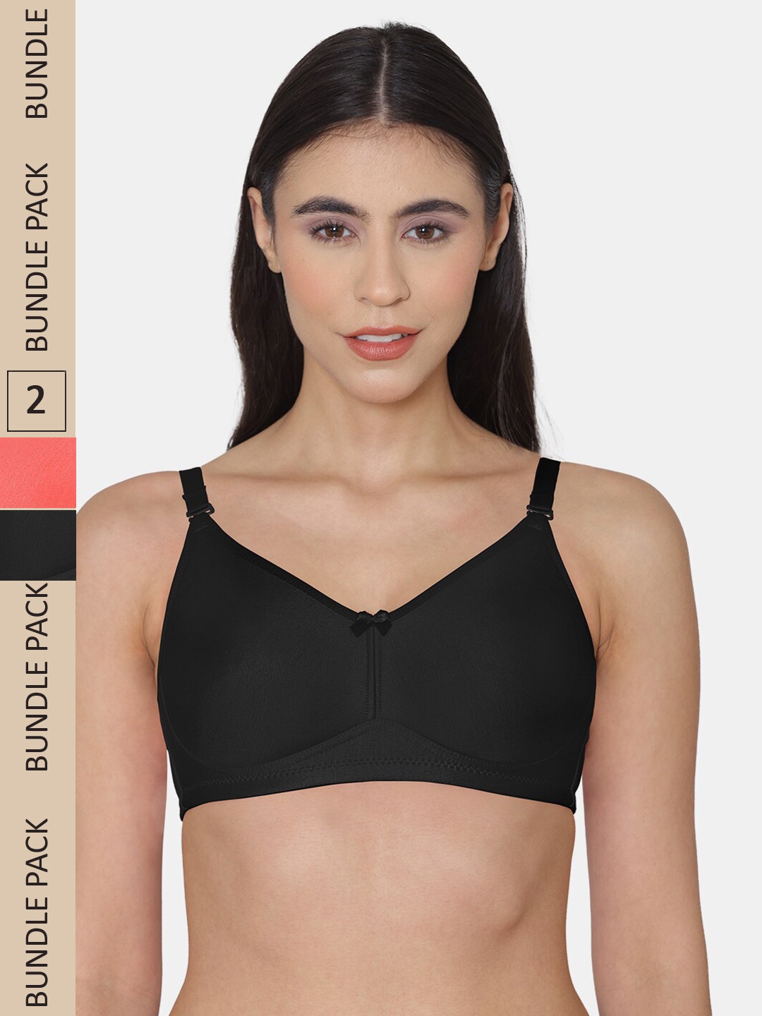 

KOMLI Pack Of 2 Cotton Non Padded Bra, Black