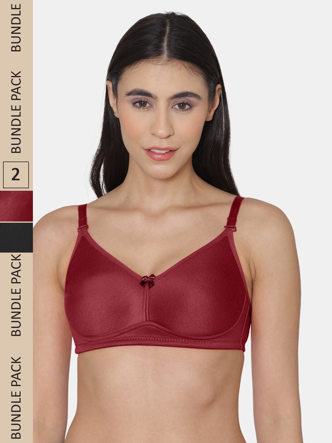 

KOMLI Pack Of 2 Cotton Non Padded Bra, Maroon