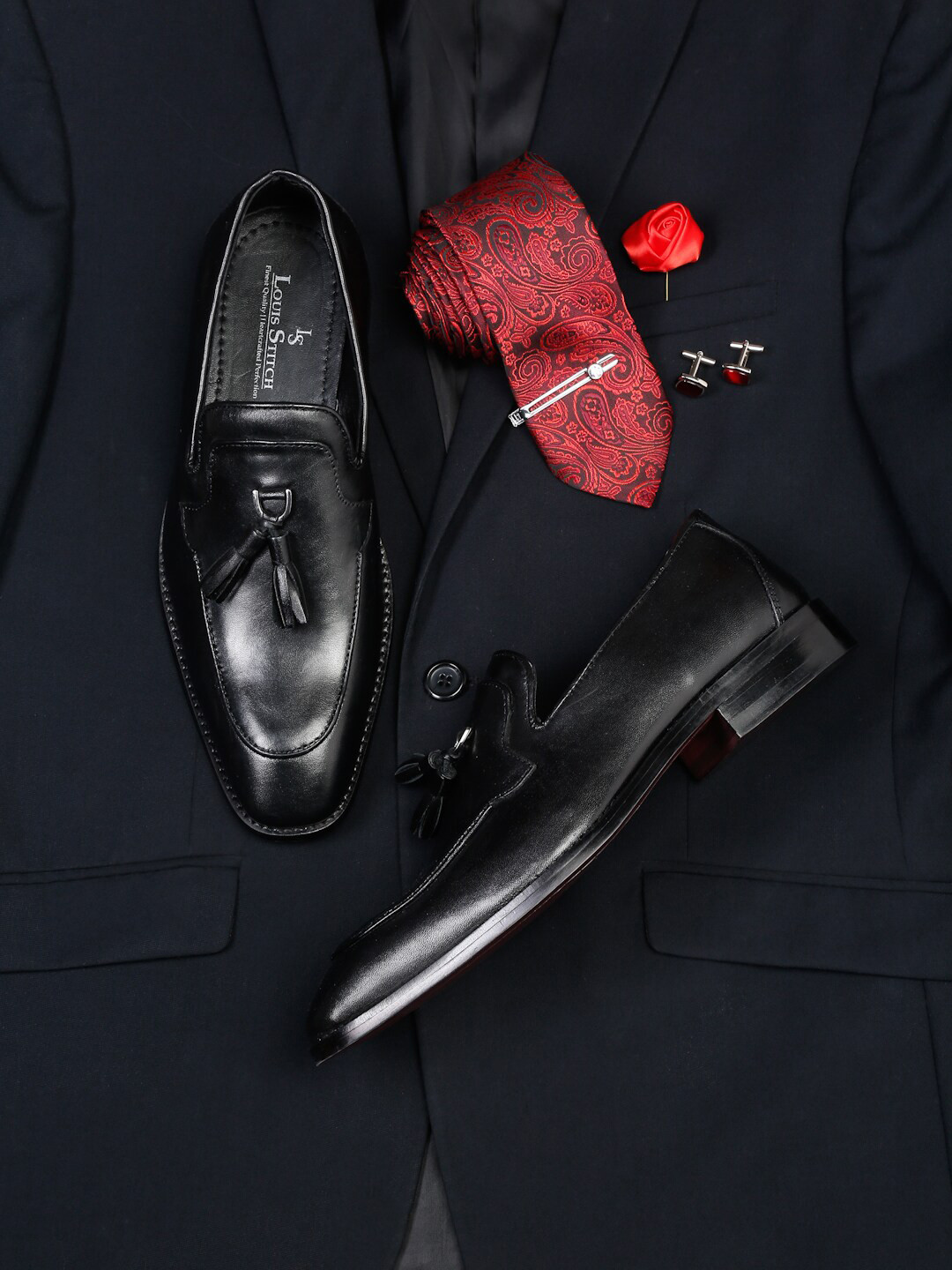 

LOUIS STITCH Men Leather Formal Loafers, Black