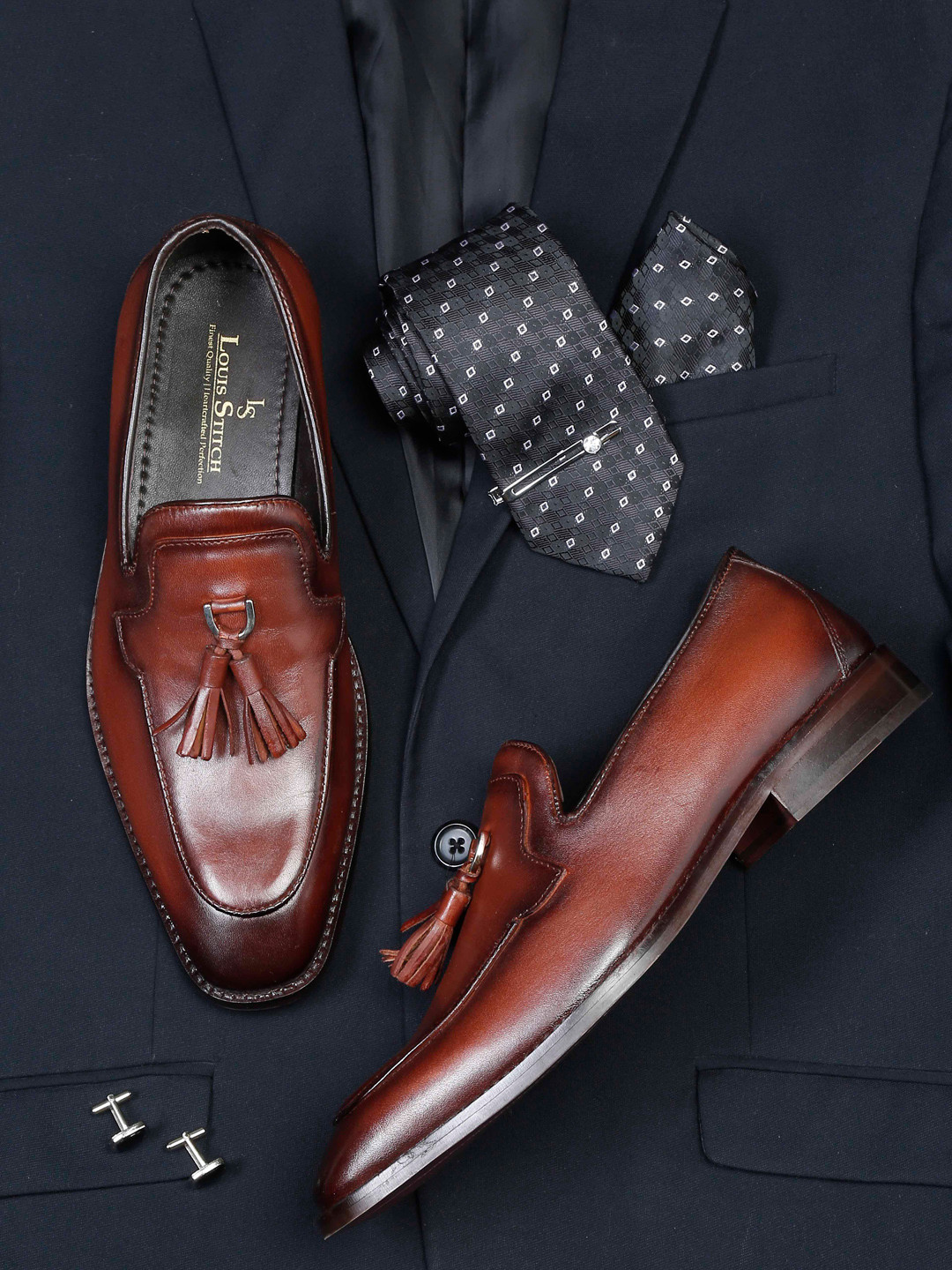 

LOUIS STITCH Men Leather Formal Loafers, Brown