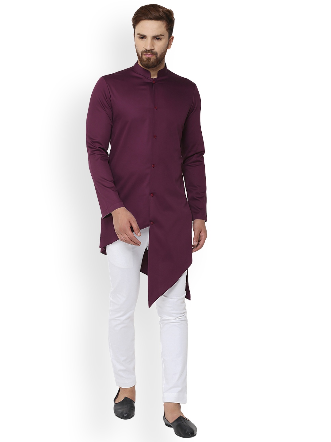 

See Designs Men Burgundy Solid Asymmetrical Hem Straight Kurta