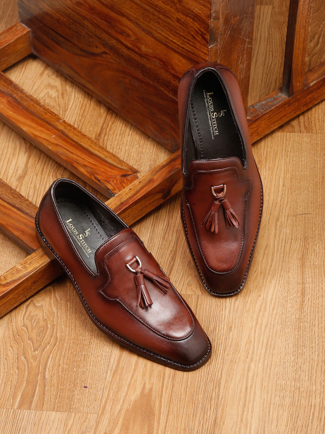 

LOUIS STITCH Men Leather Formal Loafers, Brown
