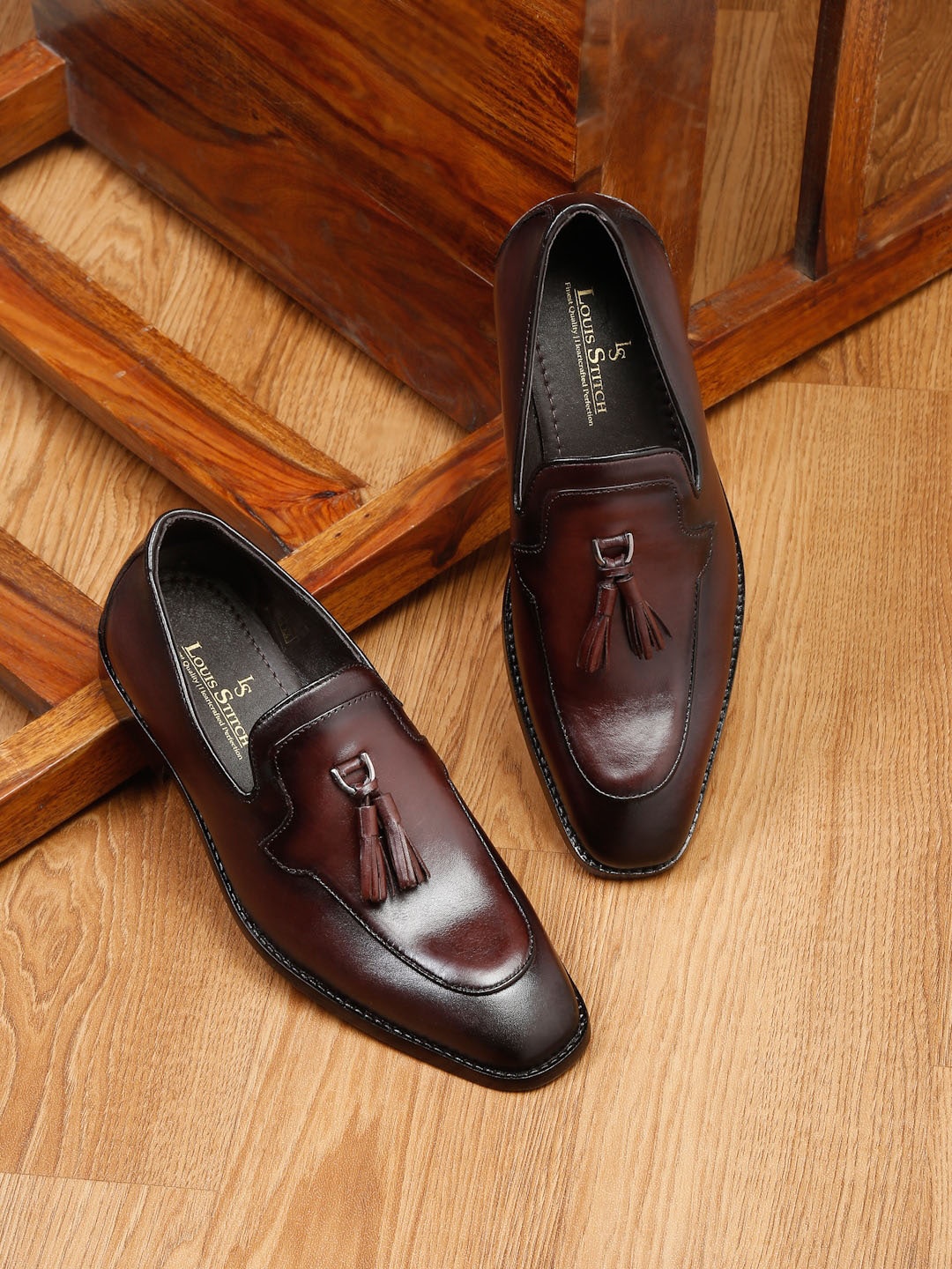 

LOUIS STITCH Men Leather Formal Loafers, Brown