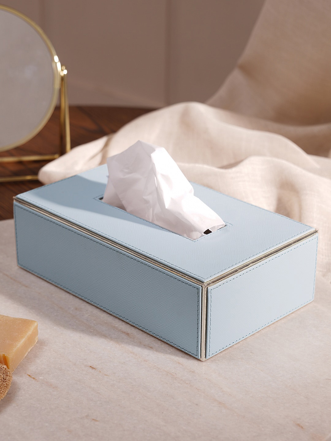 

Pure Home and Living Blue Solid Faux Leather Tissue Box Cover