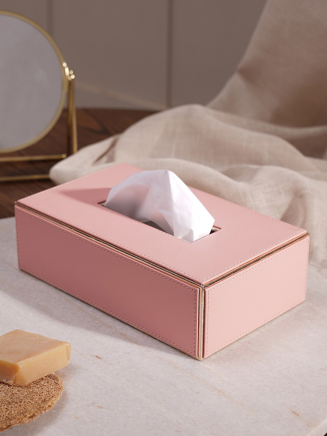 

Pure Home and Living Pink Solid Faux Leather Tissue Box Cover