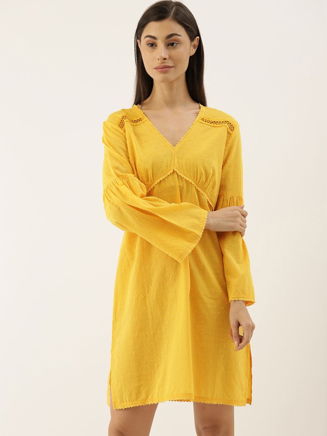 

Slumber Jill Self Design Pure Cotton Nightdress, Yellow