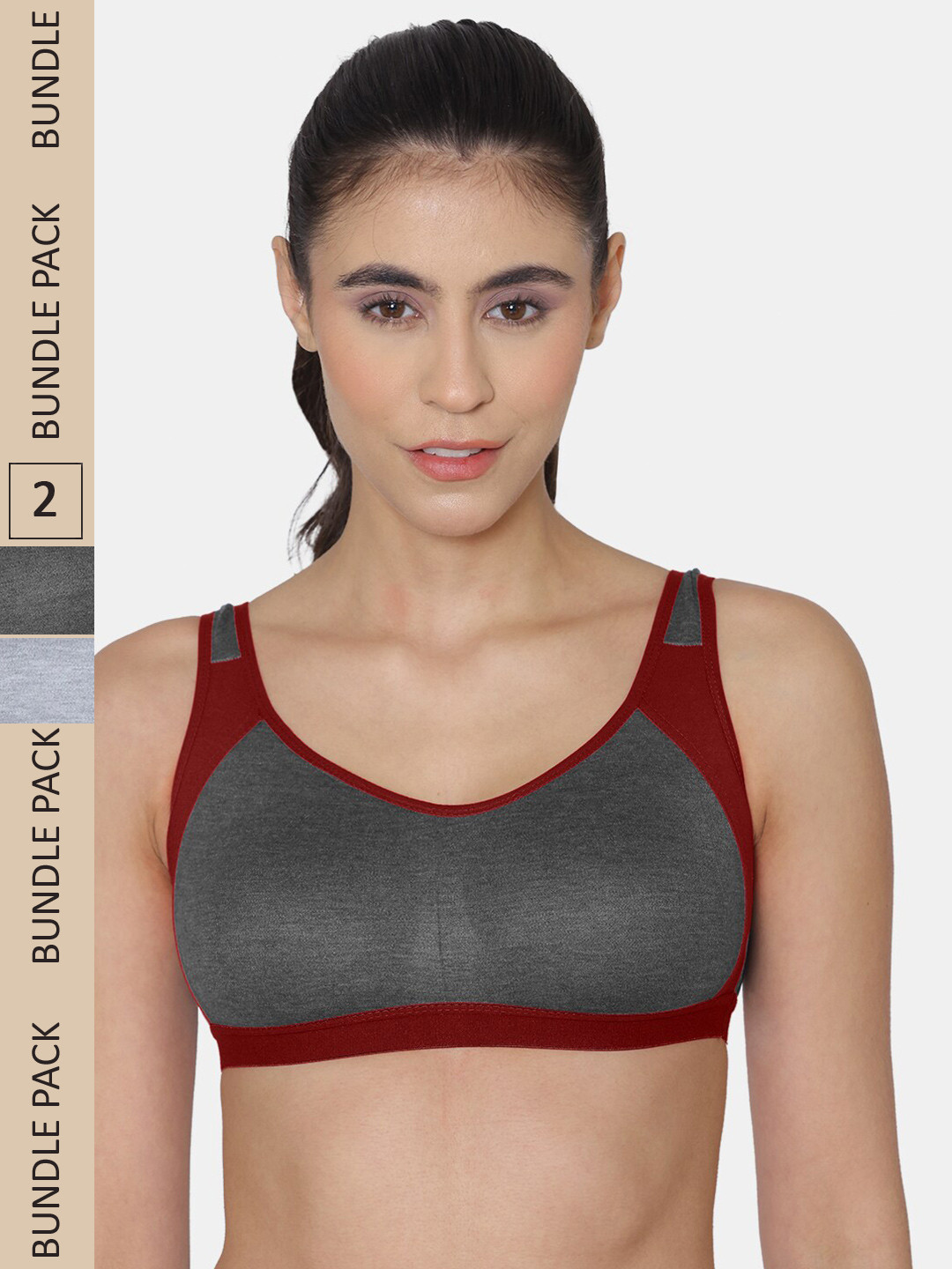 

KOMLI Pack Of 2 Colourblocked Non-Wired Non Padded Comfortable Bra, Grey