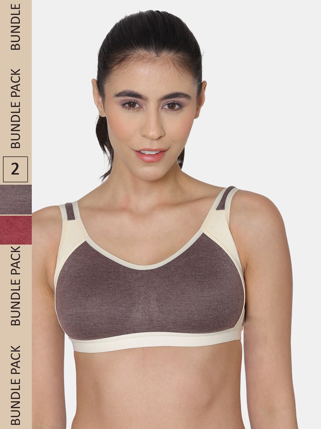 

KOMLI Pack Of 2 Colourblocked Non Padded Sports Bra, Brown