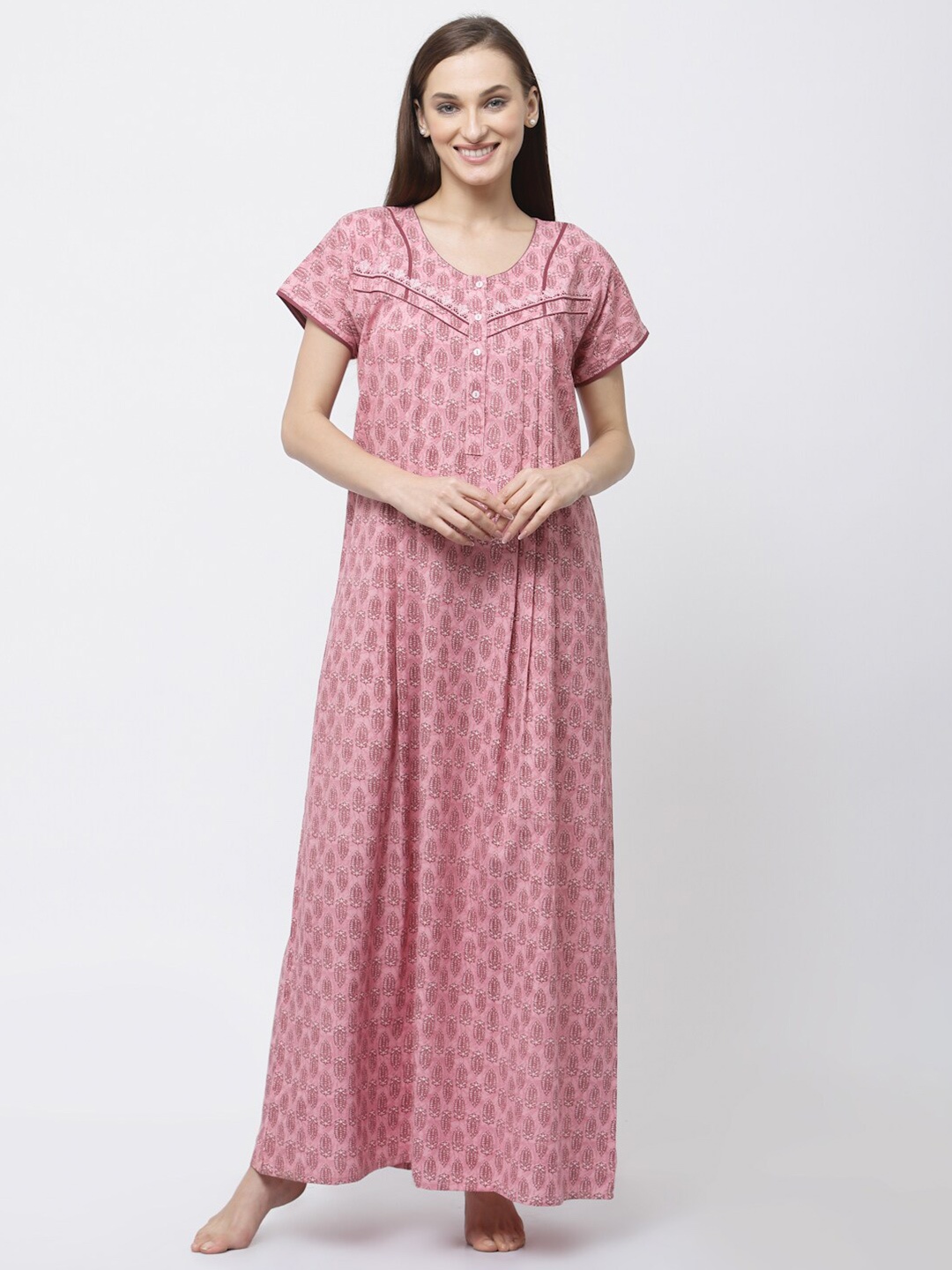 

Sweet Dreams Ethnic Motifs Printed Maxi Nightdress, Pink