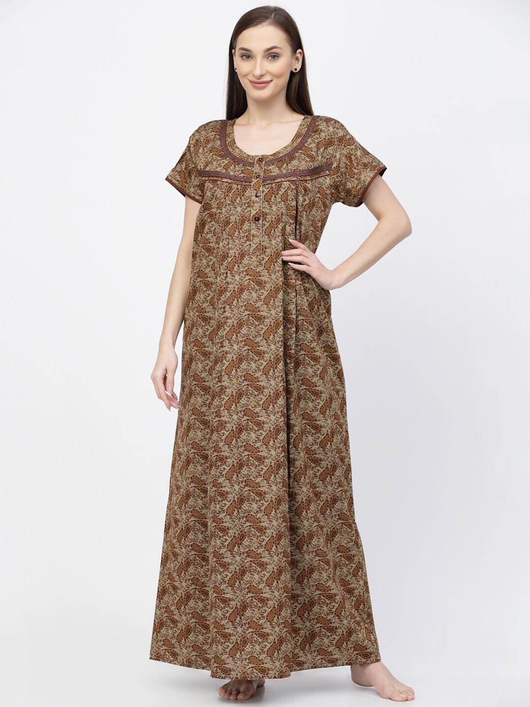 

Sweet Dreams Ethnic Motifs Printed Maxi Nightdress, Brown