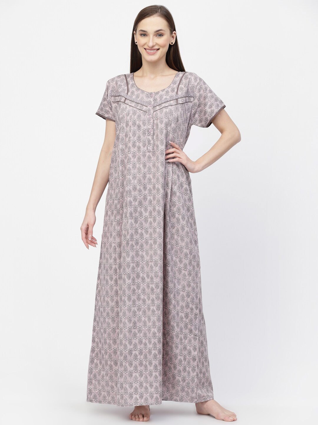 

Sweet Dreams Ethnic Motifs Printed Maxi Nightdress, Grey