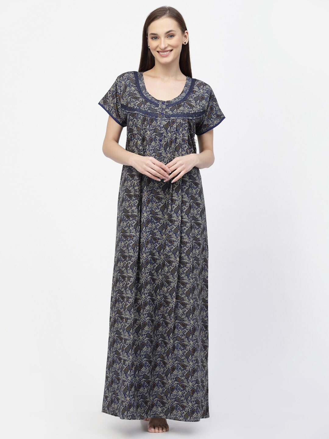 

Sweet Dreams Ethnic Motifs Printed Maxi Nightdress, Blue