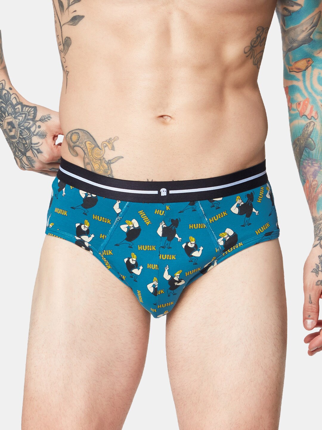 

The Souled Store Men Hunk Printed Anti-Microbial Basic Brief, Blue