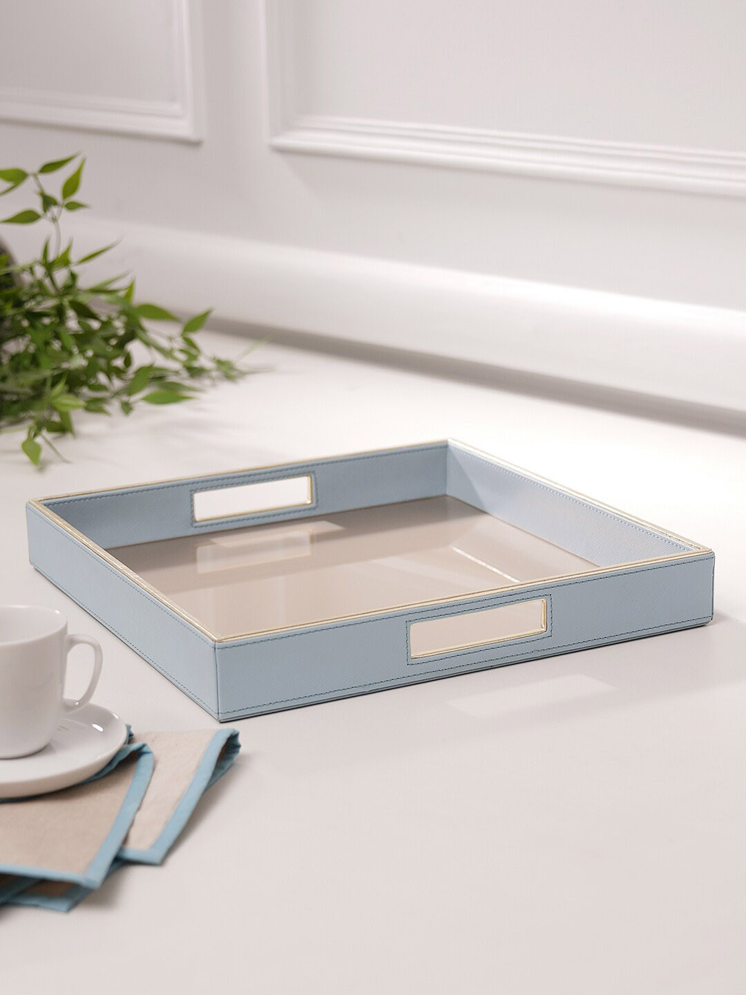 

Pure Home and Living Blue Faux Leather Tray