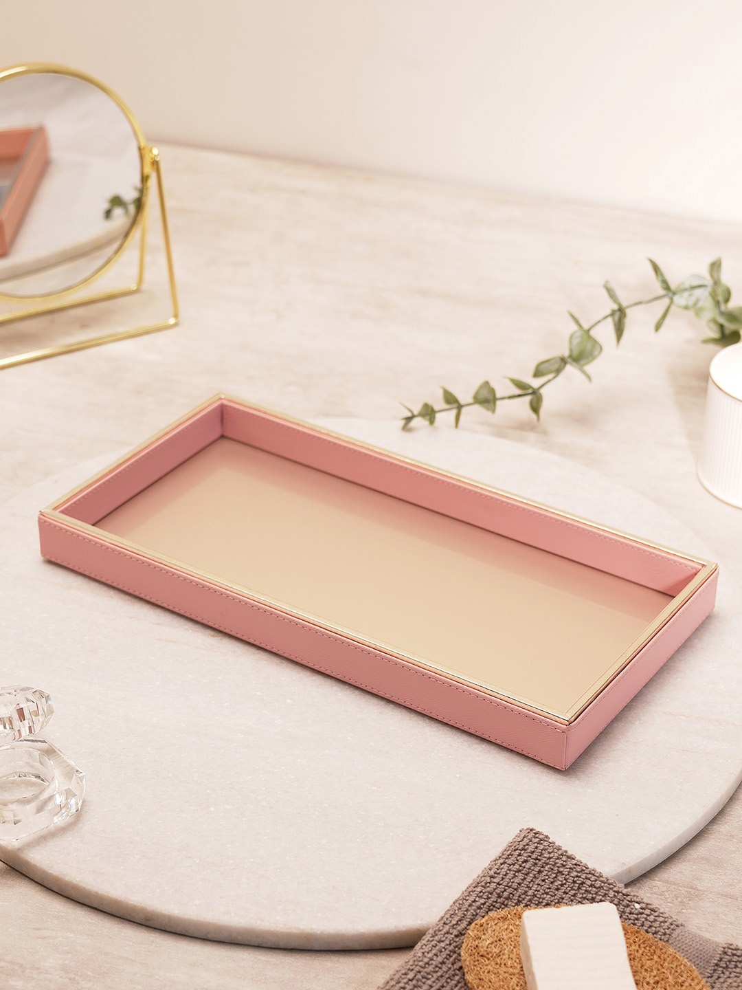 

Pure Home and Living Pink Faux Leather Rectangular Tray