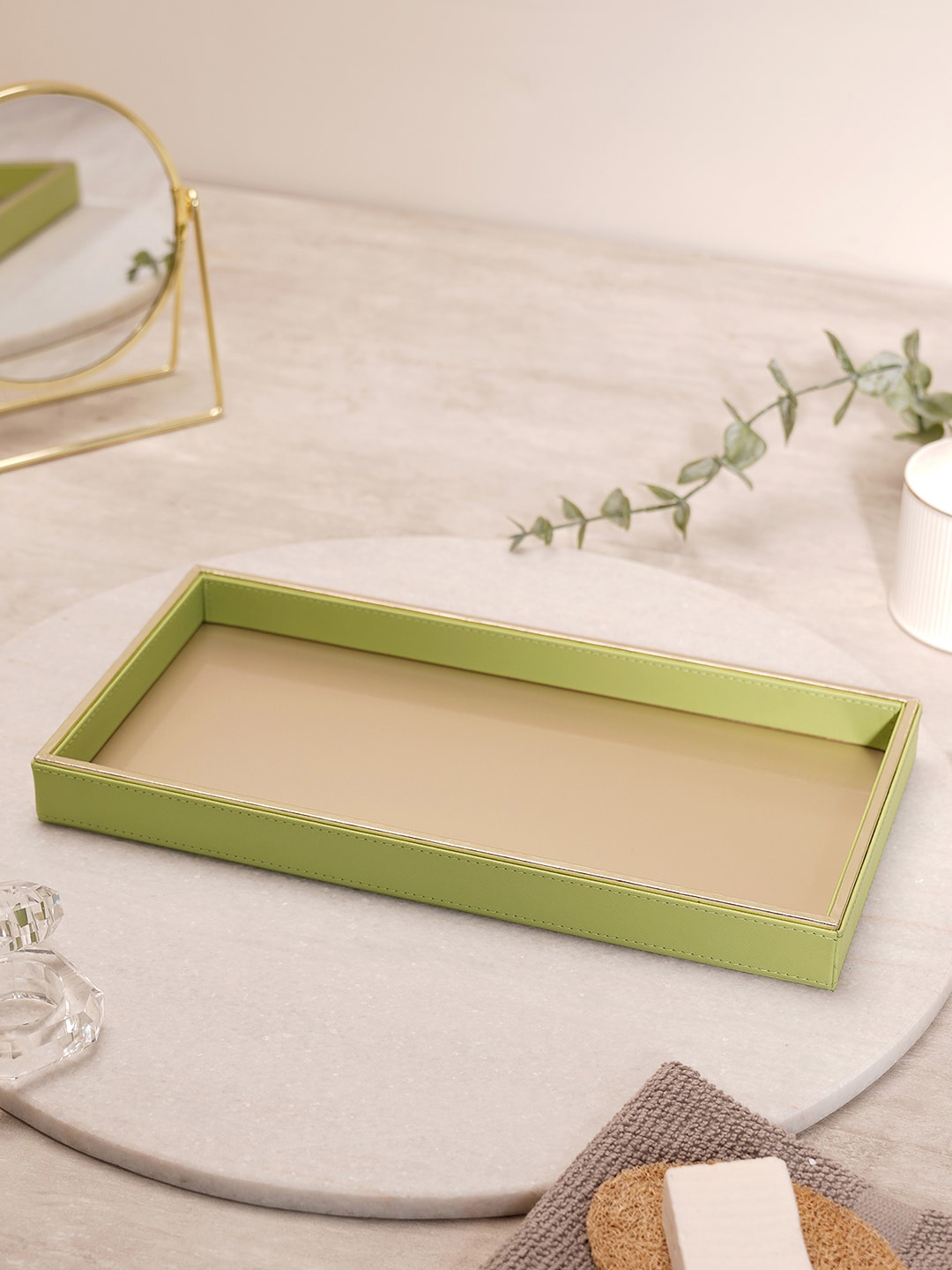 

Pure Home and Living Green Faux Leather Rectangular Tray