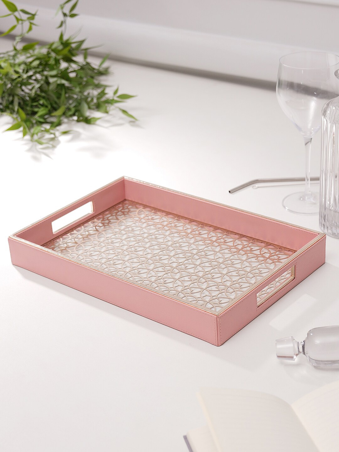 

Pure Home and Living Pink Mandala Pattern Faux Leather Tray