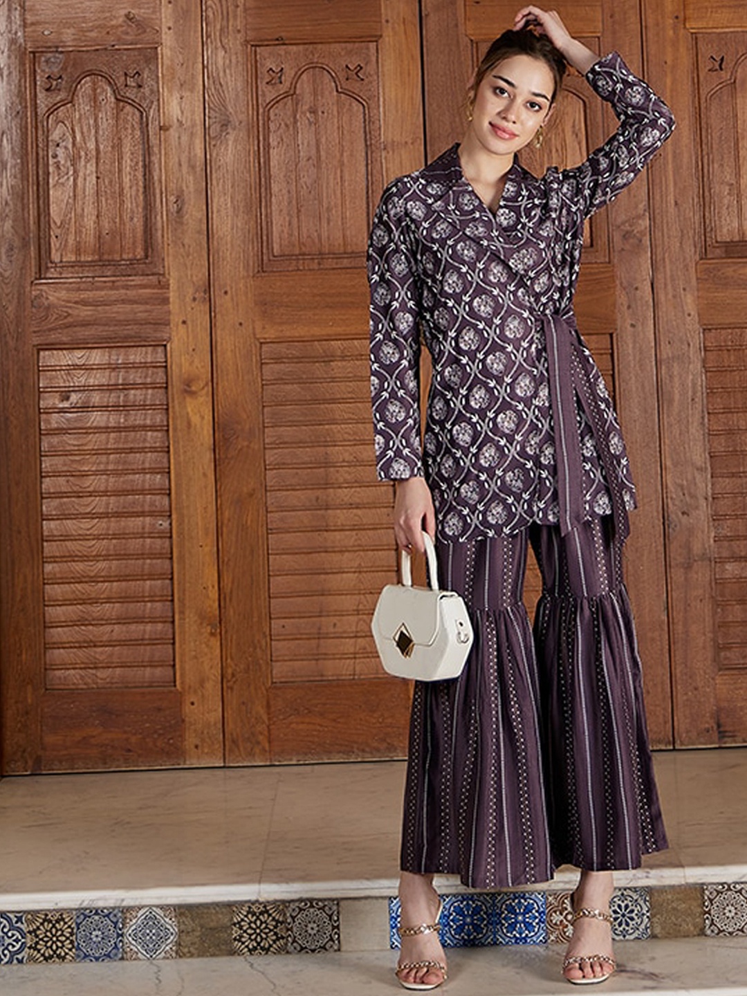 

Athena Women Printed Pure Cotton Top With Palazzos Co-Ord Set, Purple