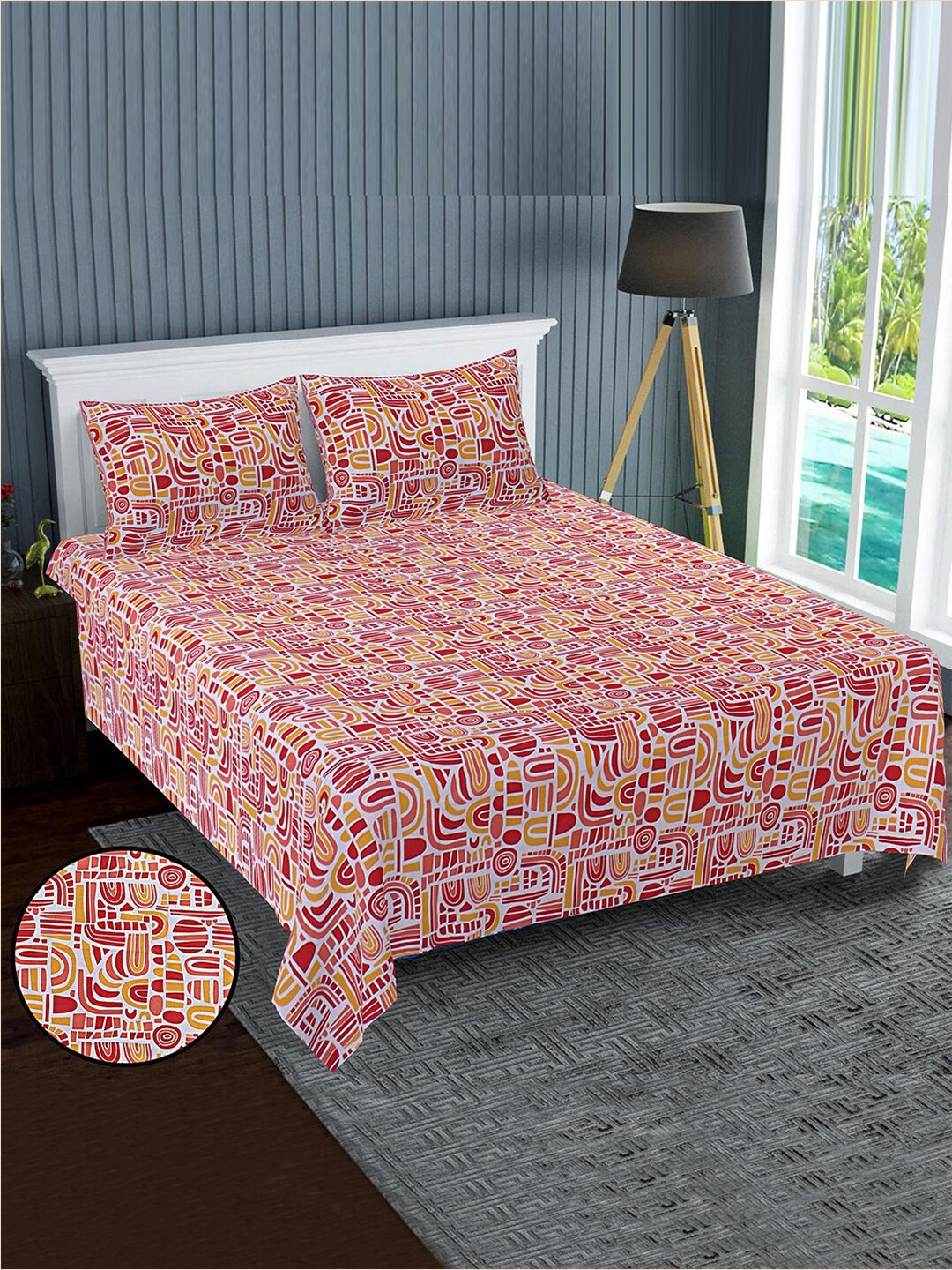 

Kuber Industries Red & Yellow 120 TC Cotton King Bedsheet With 2 Pillow Covers