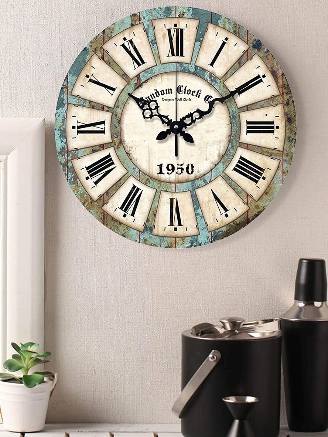 

RANDOM Cream & Blue Printed Traditional Wall Clock