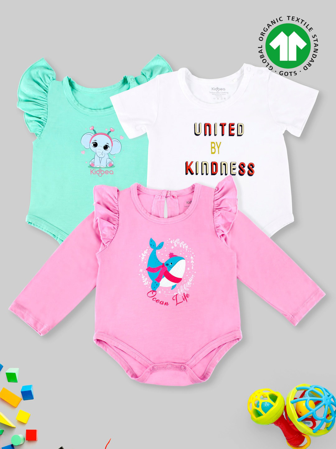 

Kidbea Infant Girls Set Of 3 Printed Bamboo Bodysuits, Pink