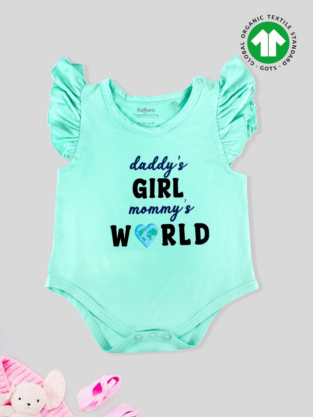 

Kidbea Infant Girls Typography Printed Bamboo Romper, Sea green