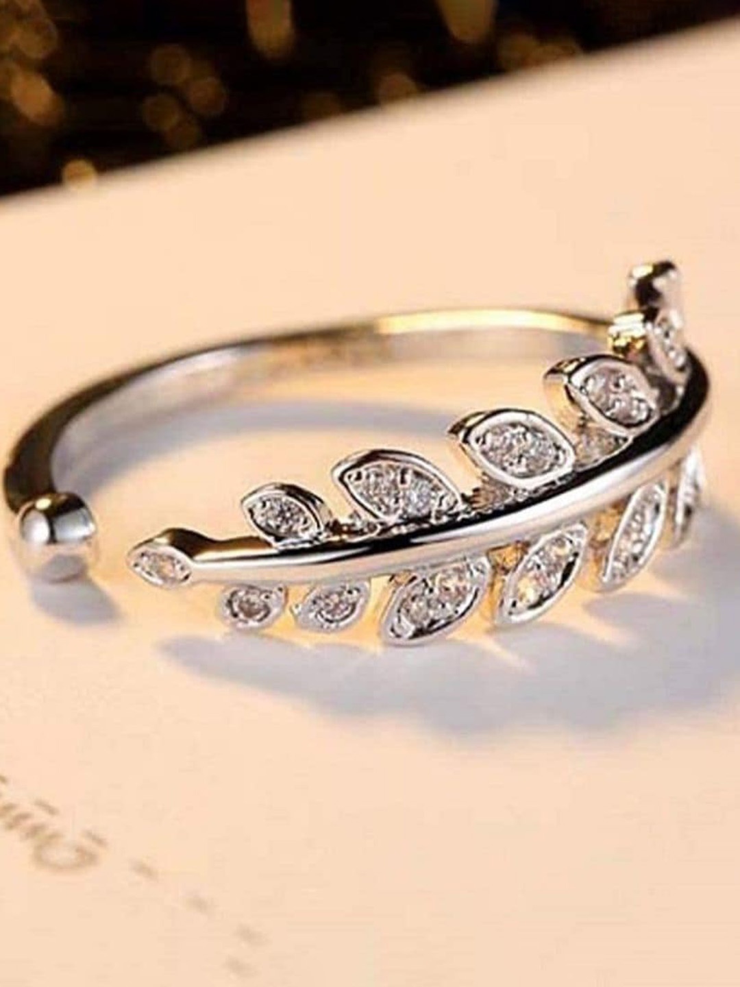 

I Jewels Silver-Plated CZ-Studded Adjustable Finger Ring, White