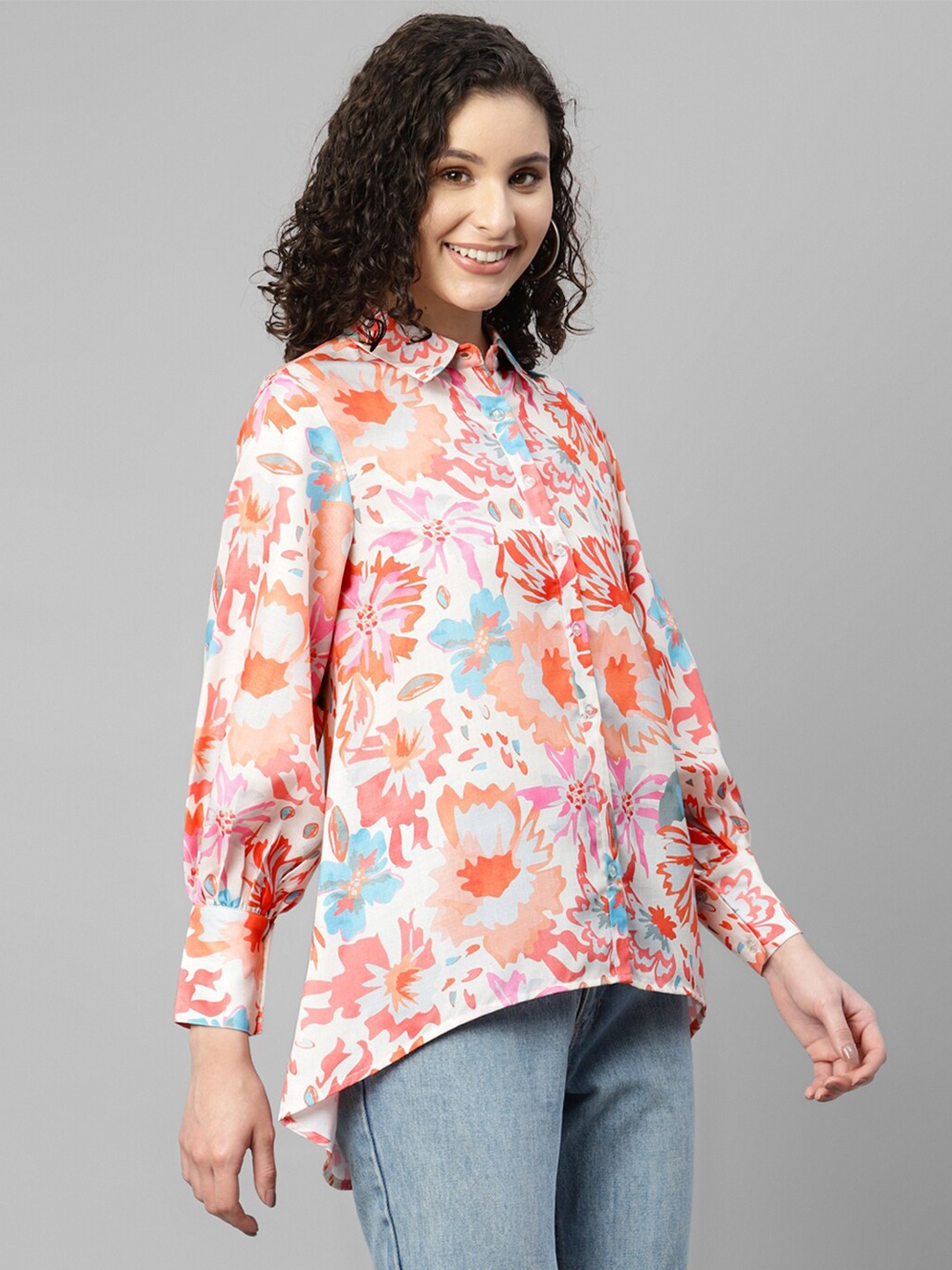 

DEEBACO Floral Printed Cotton Casual Shirt, White