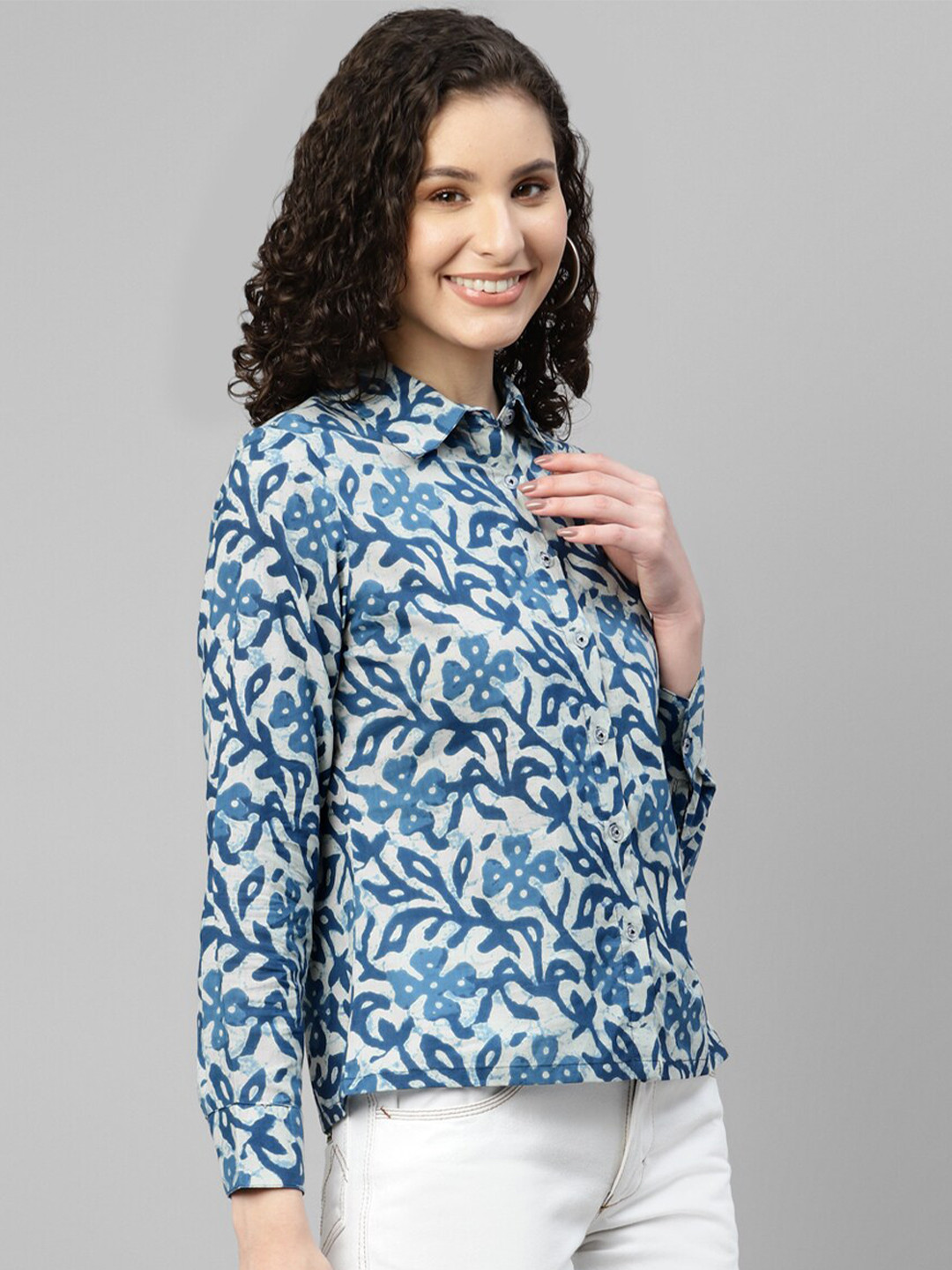 

DEEBACO Floral Printed Cotton Casual Shirt, Off white