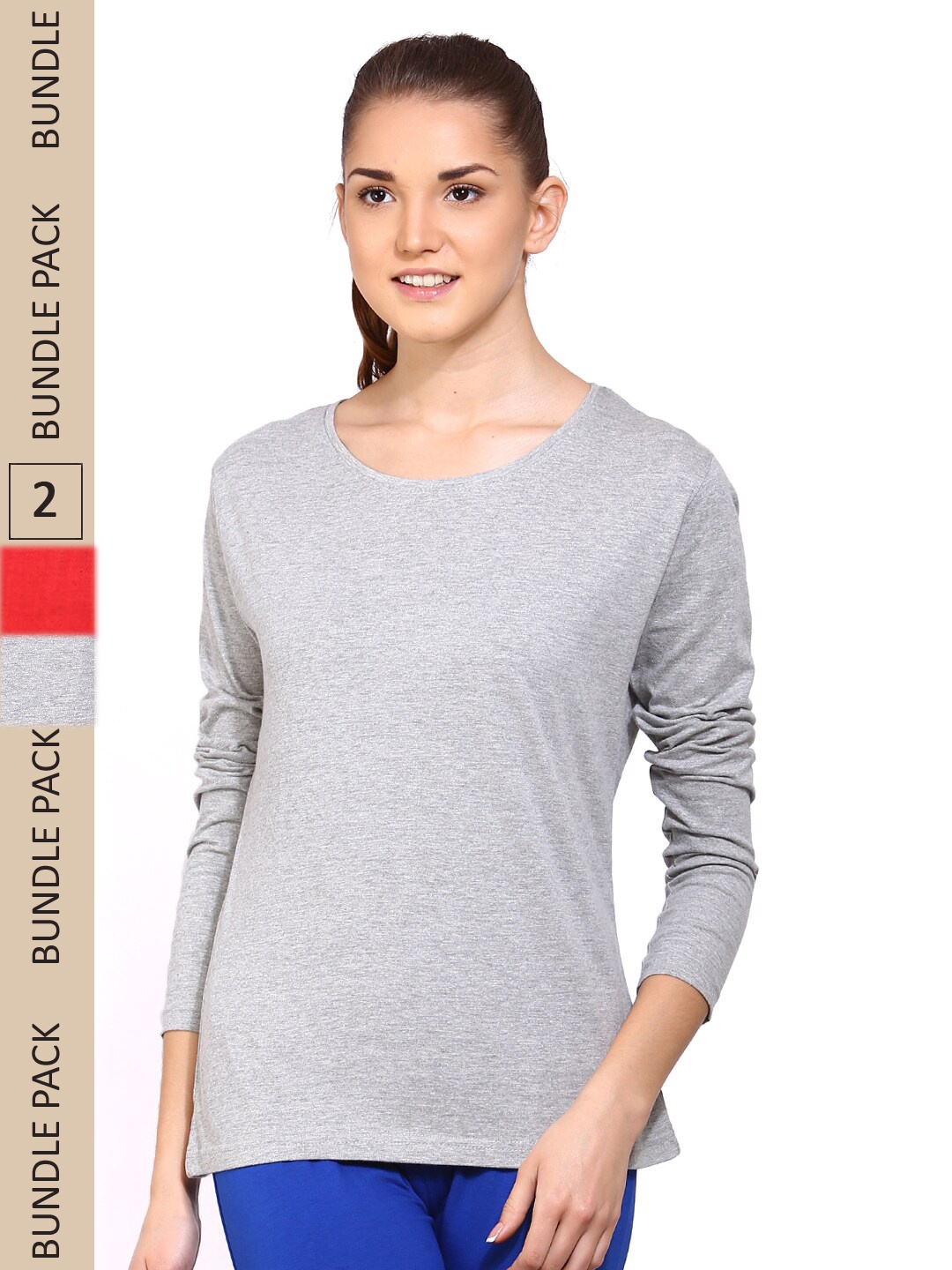 

appulse Pack Of 2 Long Sleeves Cotton Slim Fit T-shirt, Grey melange