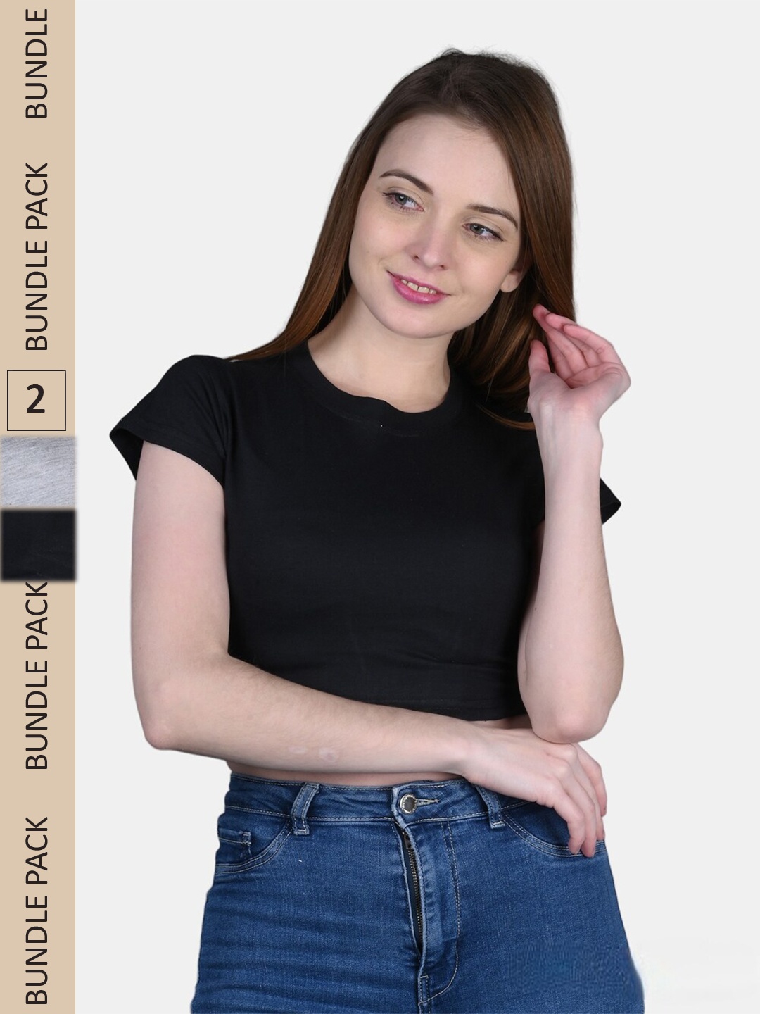 

FRENCH KLEIDER Pack Of 2 Cotton Round Neck Top, Black