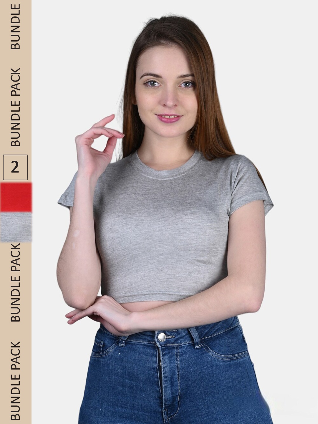 

FRENCH KLEIDER Pack Of 2 Cotton Round Neck Short Sleeves Top, Red