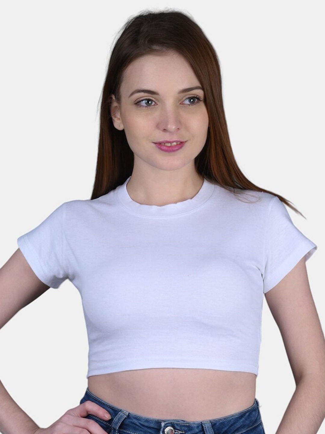 

FRENCH KLEIDER Cotton Round Neck Crop Top, White