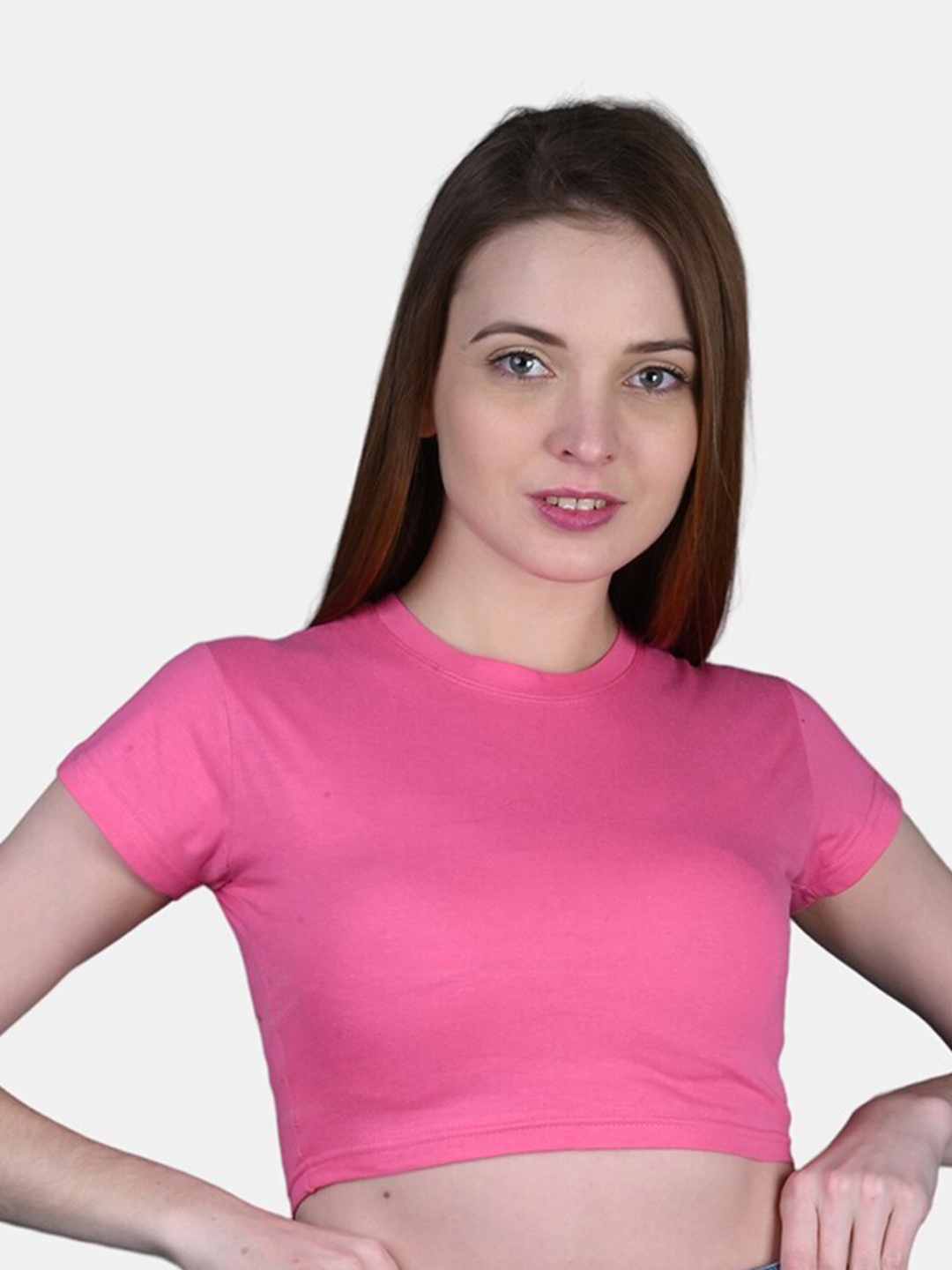 

FRENCH KLEIDER Cotton Round Neck Crop Top, Pink